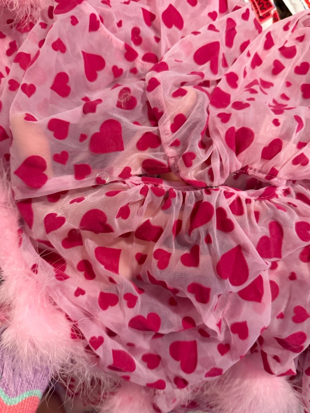 Pink Heart Print Feather Trim Robe - Picture 4 of 4